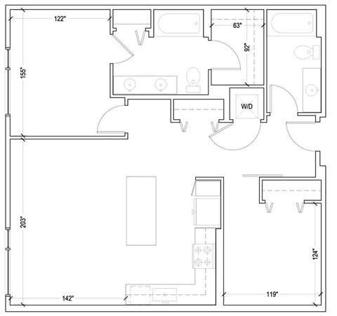 Floor plan for 2 beds, 2 baths, 1014 sqft